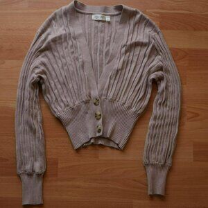 Ribbed Knit Cardigan Plunge Front Balloon Sleeves Cardigan – Size XS